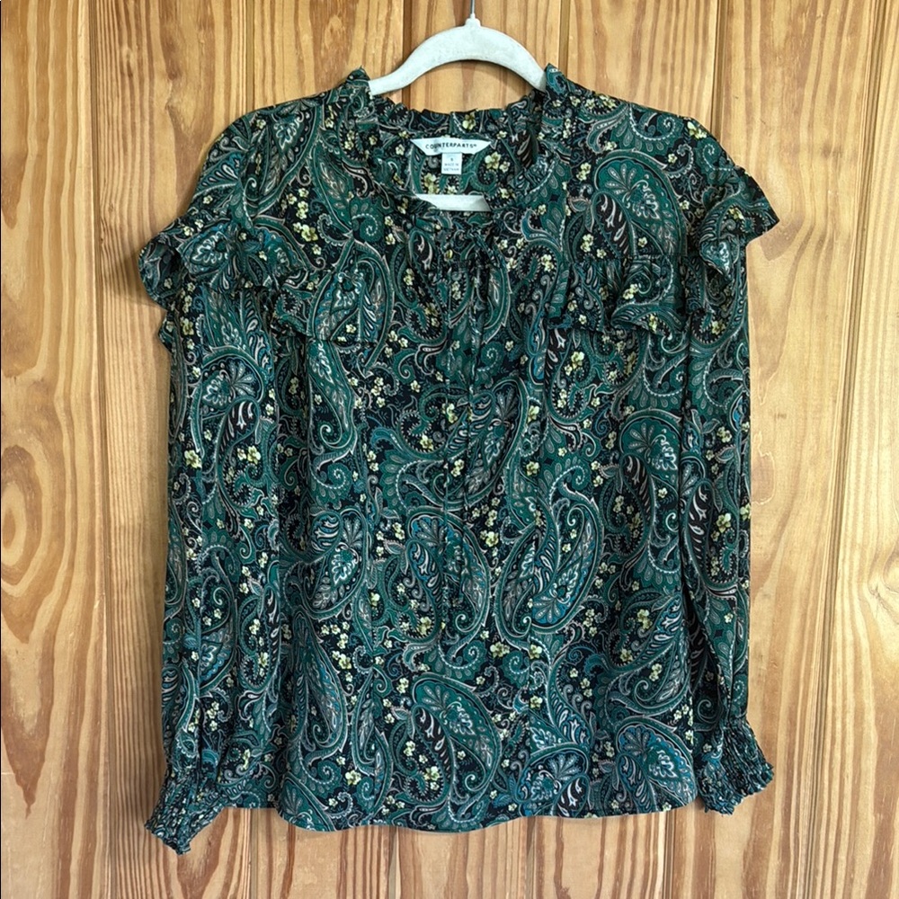 Counterparts Paisley Green Blouse Size small